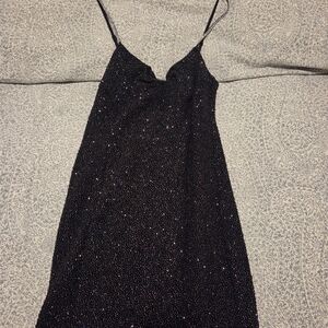 Astr Black Sparkle Mini Slip Dress